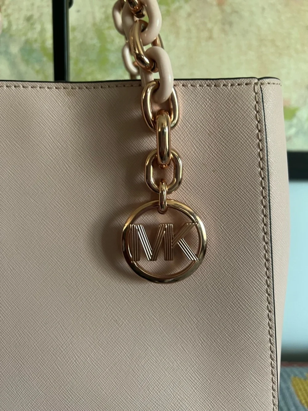 Michael Kors Blush Pink Saffiano Shoulder Tote with Rose Gold Chain Detail - Picture 2 of 13